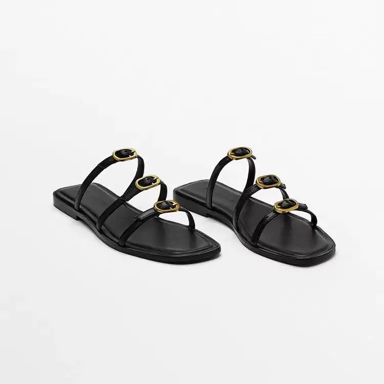 Damen Elegante Zehensteg-Sandalen mit modischem Riemendesign und goldenen Akzenten R&B