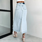 Damen Jeansrock mit asymmetrischem Schnitt und fransigen Details R&B