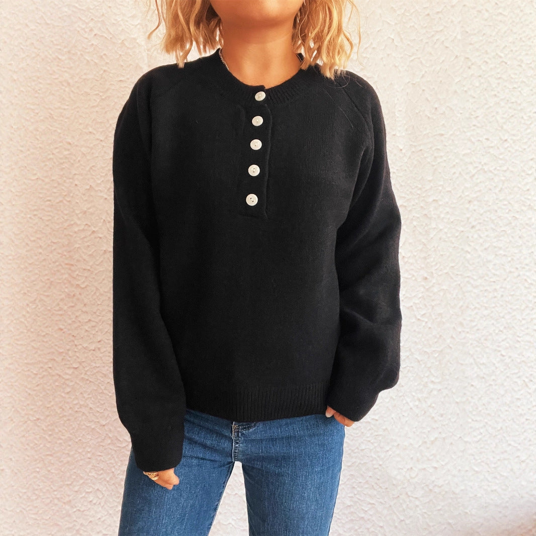 Damen gemütlicher Strickpullover mit Knopfdetails R&B