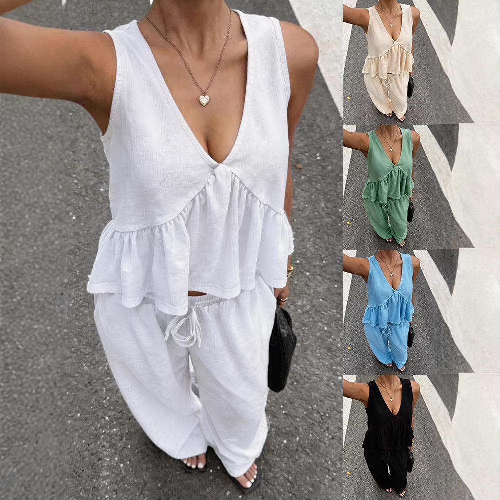 Damen Freizeitoberteil mit weitem Schnitt und lockerer Hose R&B