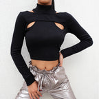 Damen trendiges Oberteil mit Cut-Outs und hohem Kragen R&B