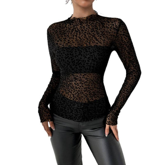 Damen Transparente Langarmbluse mit Animalprint R&B
