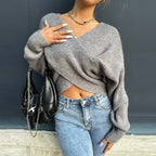 Damen Gemütlicher Strickpullover mit modernem Wickeldesign R&B