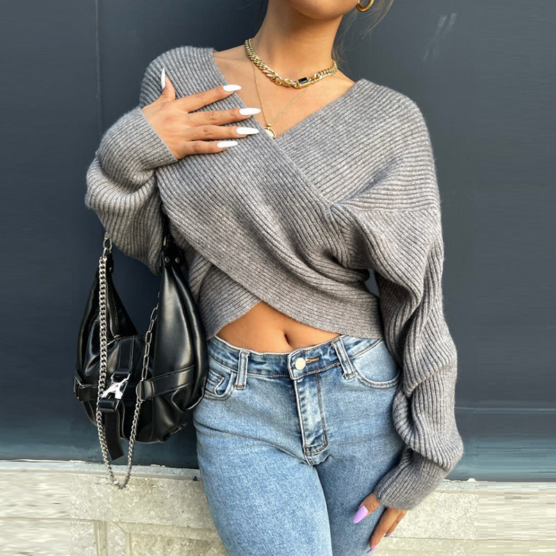 Damen Gemütlicher Strickpullover mit modernem Wickeldesign R&B