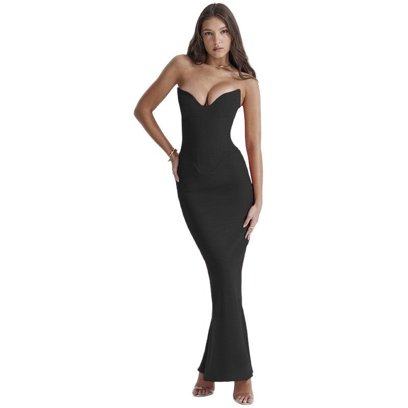 Damen Elegantes Abendkleid mit herzförmigem Ausschnitt und schwingendem Saum R&B
