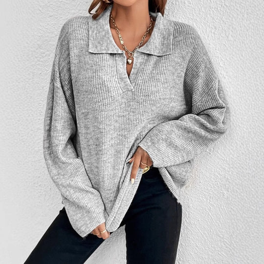 Damen Pullover mit Magnetverschluss und modischem Rippenstrick R&B