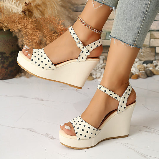 Damen Modische Wedge-Sandalen mit Punkte-Design und verstellbarem Riemen R&B