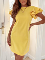 Damen Kurzarm Kleid mit Rüschenärmeln und Geradem Schnitt R&B