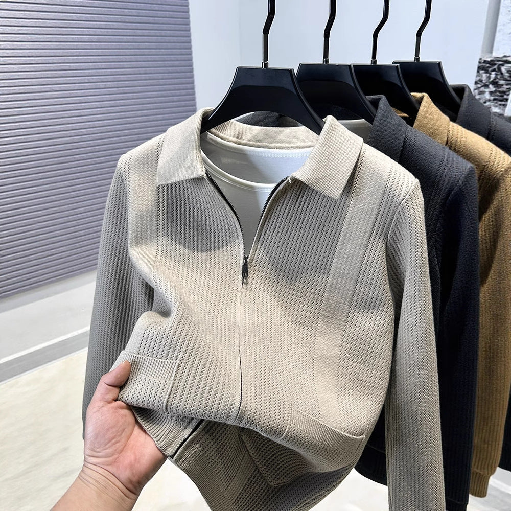Damen Pullover mit strukturiertem Reißverschluss und klassischem Kragen R&B