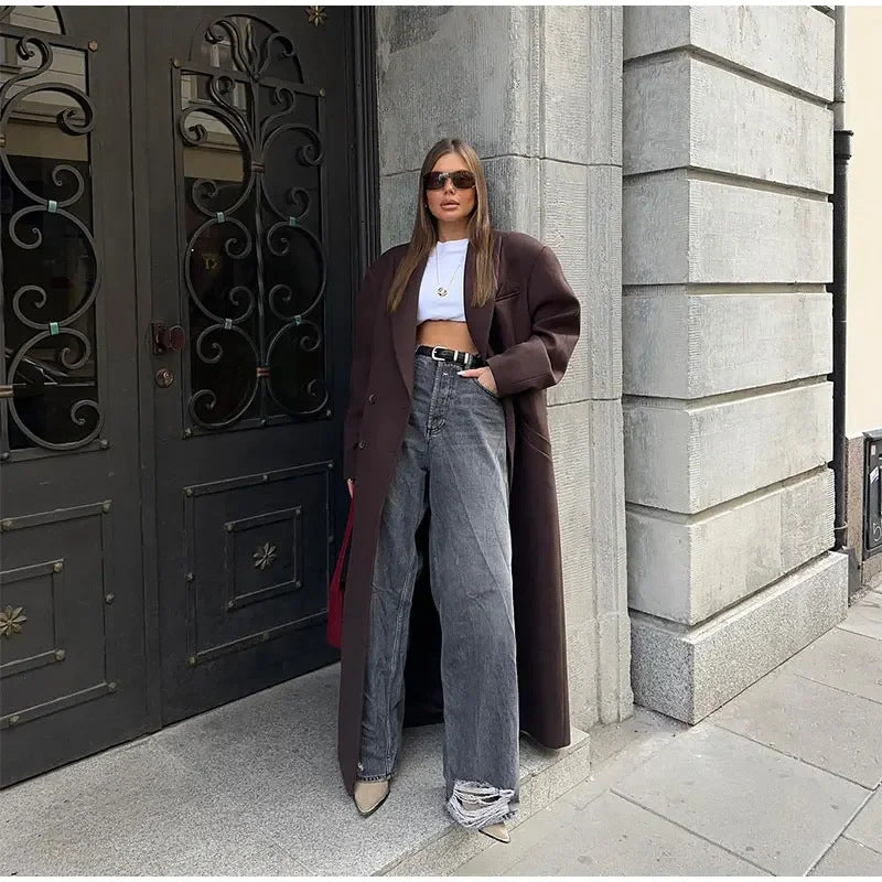 Damen Oversized Wollmantel R&B