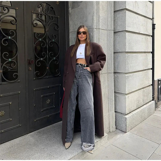 Damen Oversized Wollmantel R&B