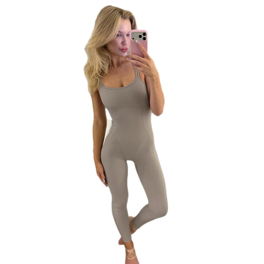Damen Sportlicher Jumpsuit mit verstellbaren Trägern und körperbetontem Schnitt R&B