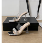 Damen elegante transparente High Heels mit funkelnden Strass-Applikationen R&B