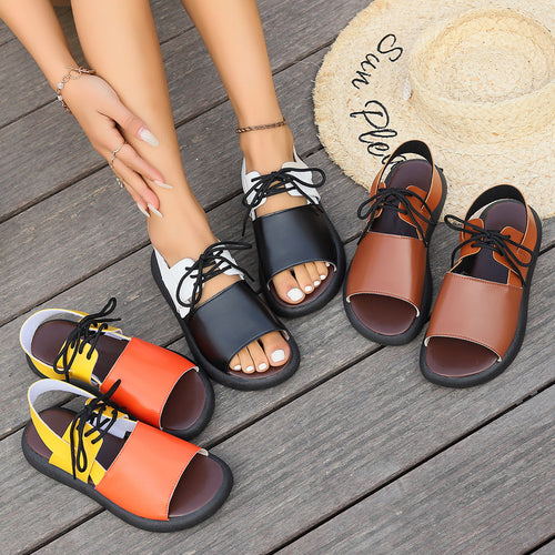 Damen modische offene Schnürsandalen mit komfortablem Fußbett R&B