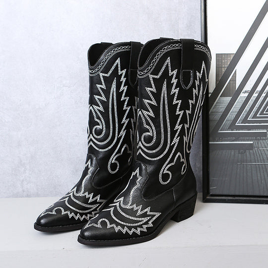 Damen Cowboy-Stiefel mit modischen Verzierungen und elegantem Absatz R&B
