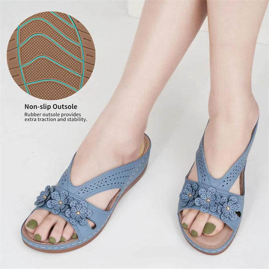 Damen komfortable Riemensandalen mit floralen Applikationen R&B