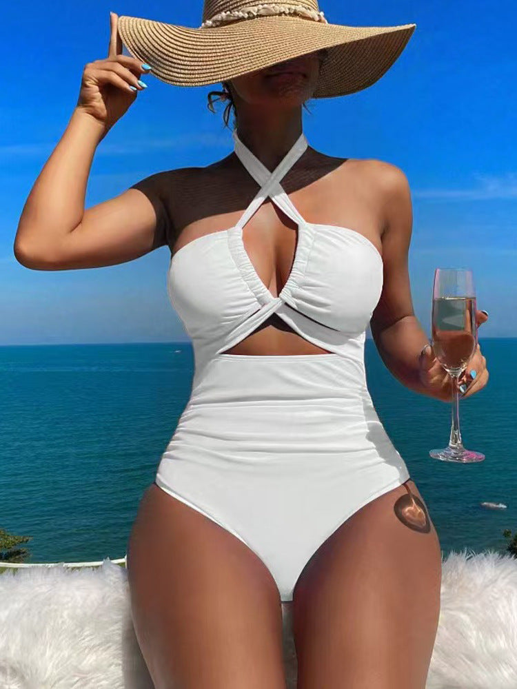 Damen Hoch geschnittener Monokini mit raffiniertem Kreuz-Design R&B