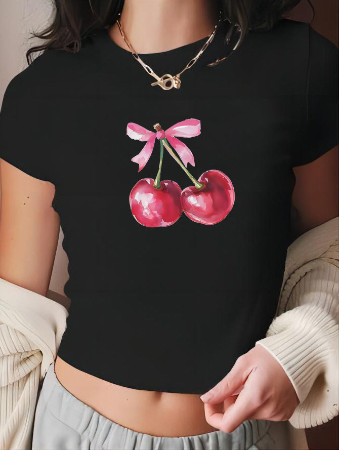 Damen Crop-T-Shirt mit fröhlichem Kirschmotiv R&B