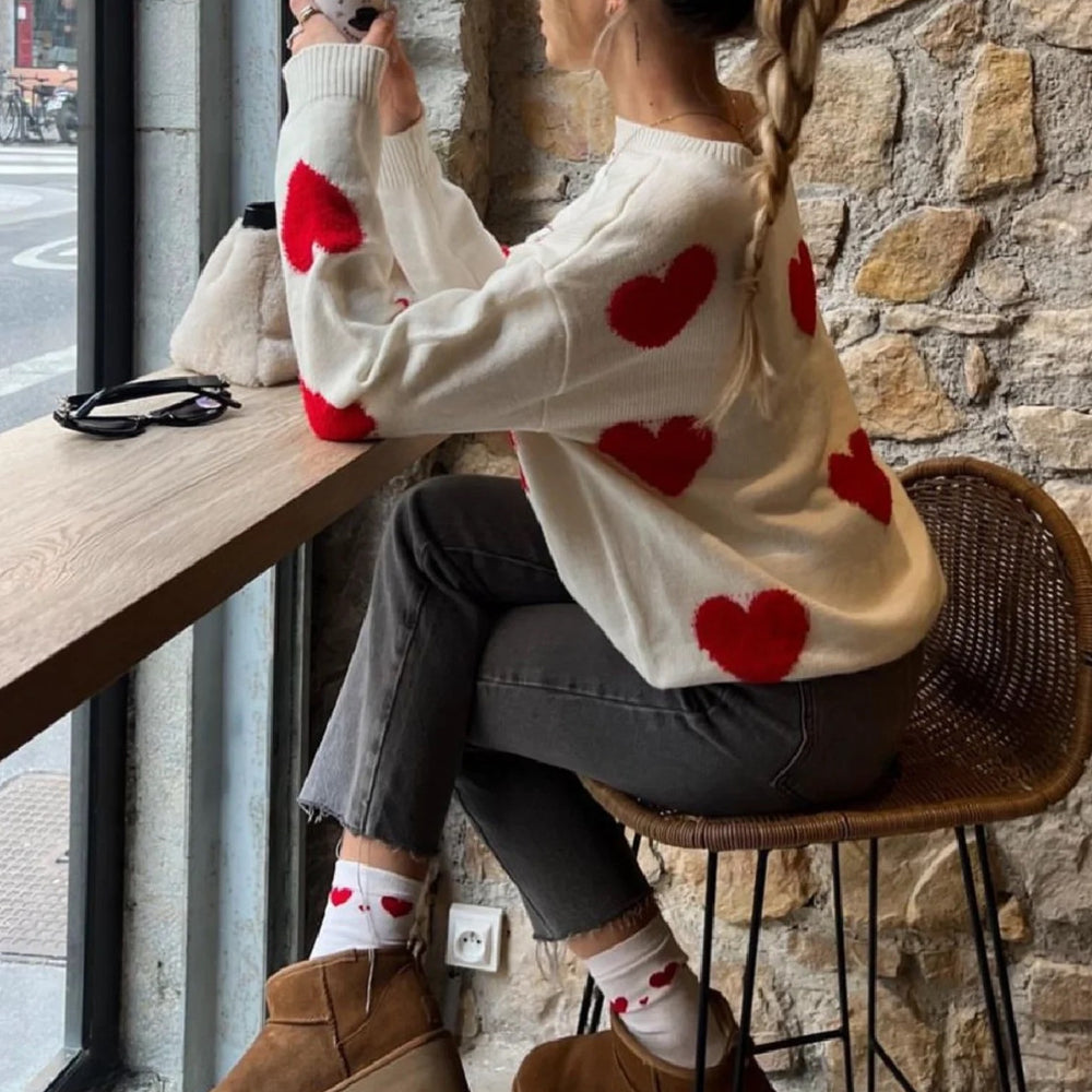 Damen Bequemer Sweater mit Herzmuster R&B