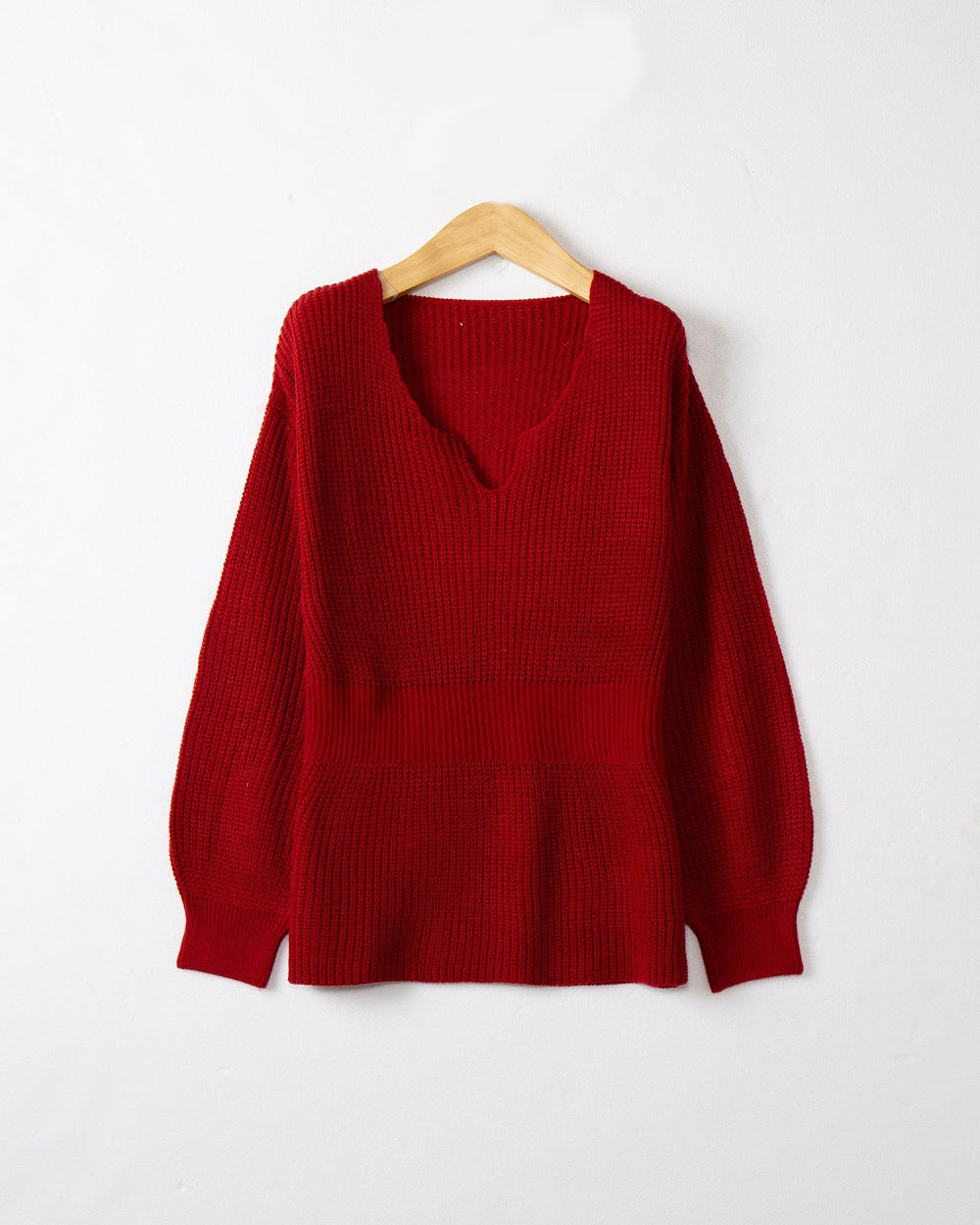 Damen Grobstrickpullover mit tiefem V-Ausschnitt und lässigem Schnitt R&B