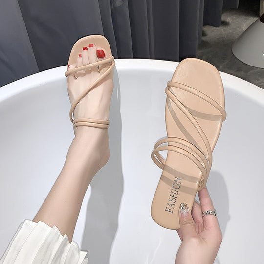 Damen nan minimalistische Schlupf-Sandalette mit filigranen Schlaufenriemen und gepolstertem Komfortfußbett R&B