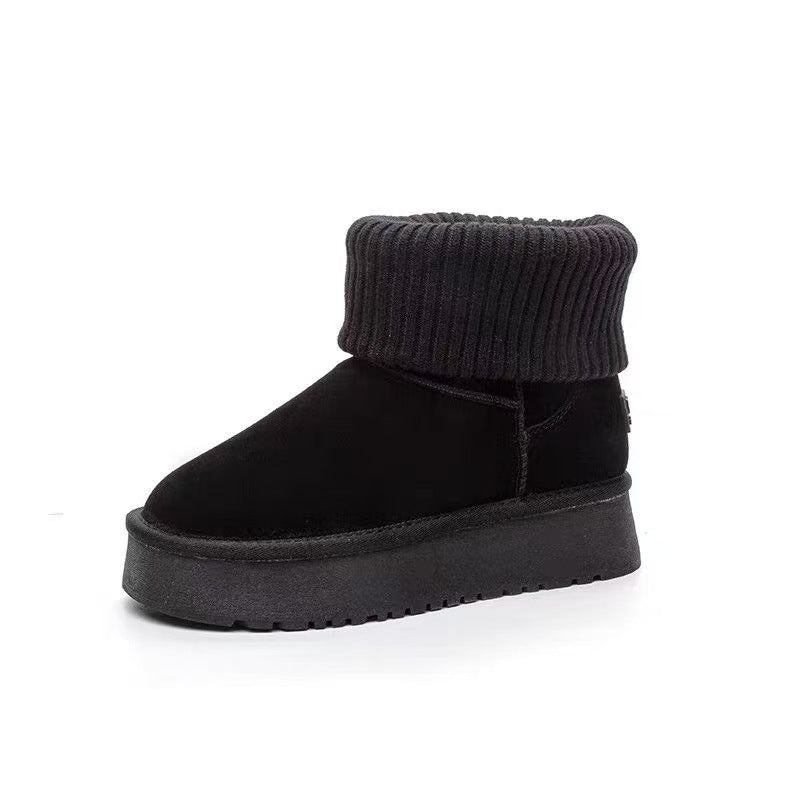 Damen Modische Winterstiefel aus weichem Wildleder mit elastischem Strickrand R&B