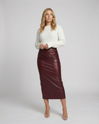 Damen Midi-Rock aus hochwertigem Leder mit Raffung R&B