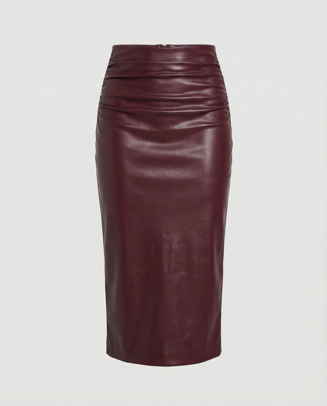 Damen Midi-Rock aus hochwertigem Leder mit Raffung R&B
