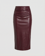 Damen Midi-Rock aus hochwertigem Leder mit Raffung R&B