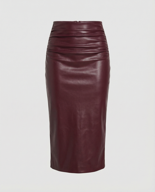 Damen Midi-Rock aus hochwertigem Leder mit Raffung R&B