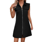 Damen vielseitiges Taillenkleid mit Reißverschluss und Taschen R&B