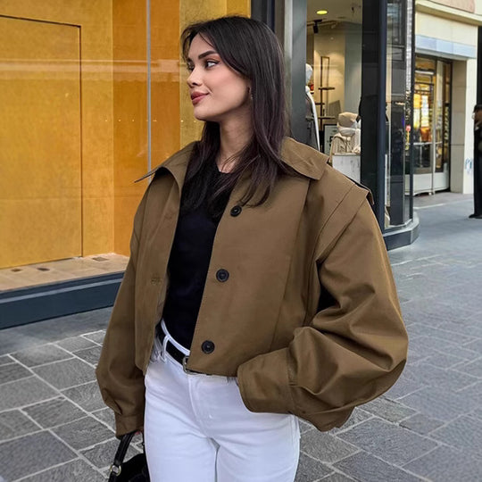 Damen Oversized Utility-Jacke mit strukturiertem Design und praktischen Taschen R&B