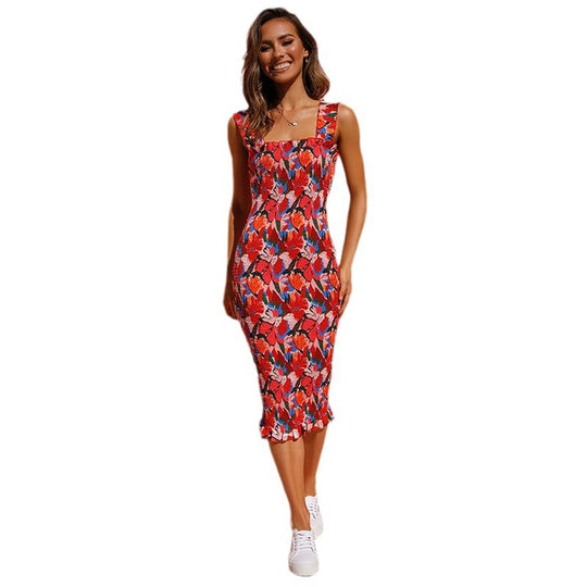 Damen Figurbetontes Blumenkleid mit Rüschensaum R&B