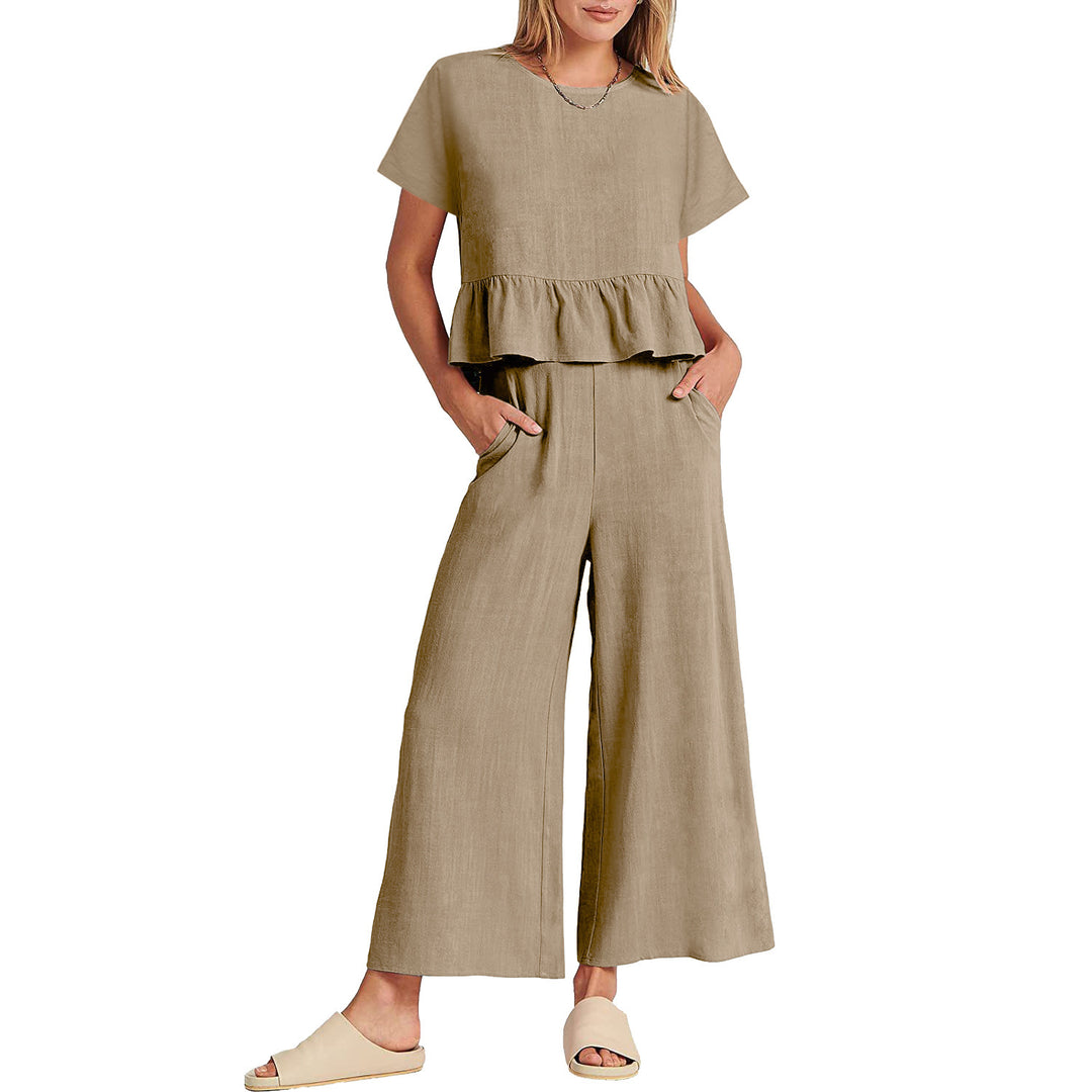 Damen Zweiteiliges Outfit mit fließendem Oberteil und weitem Hosen-Design R&B