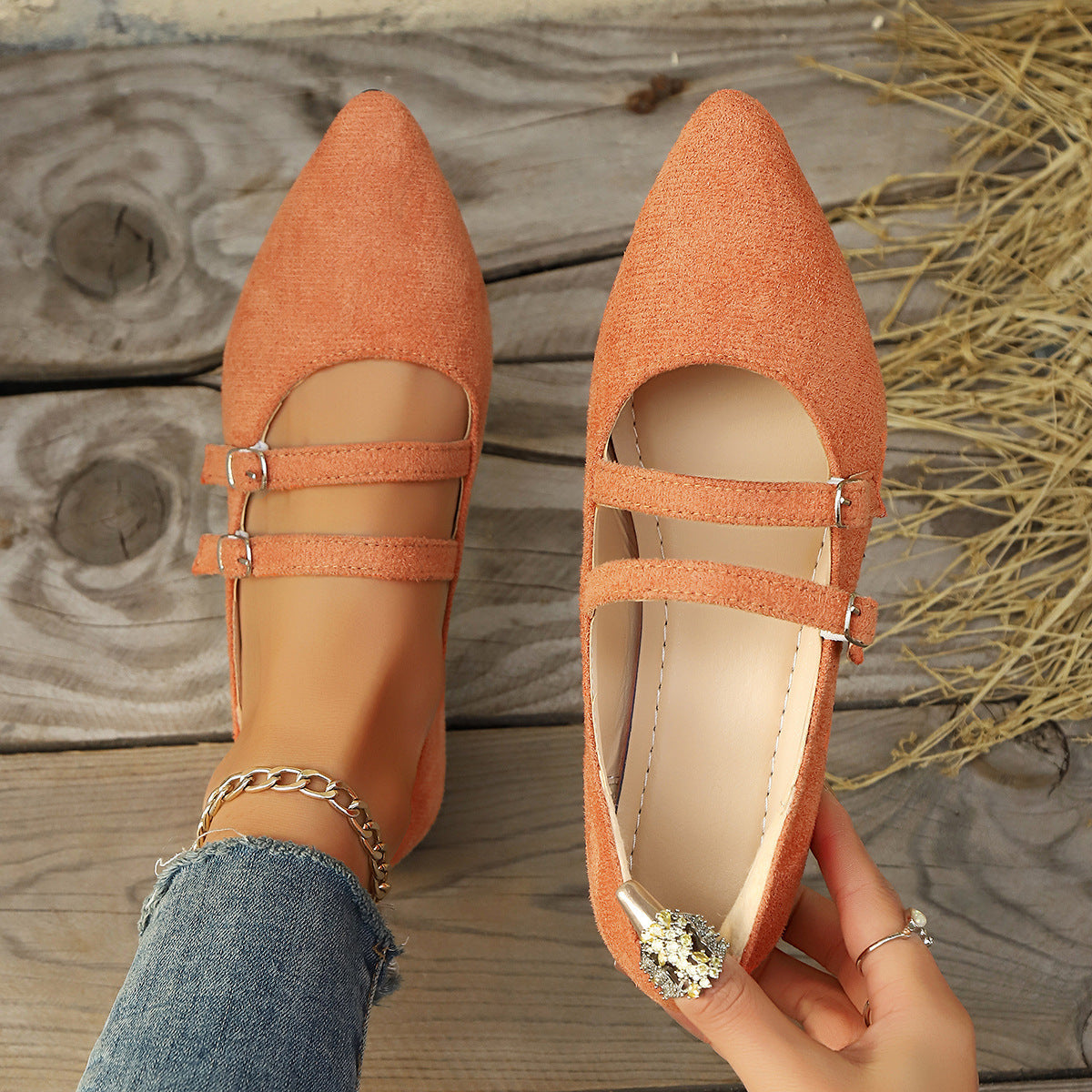 Damen spitze Ballerinas mit doppeltem Riemendesign R&B