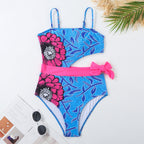 Damen Einteiler Badeanzug mit asymmetrischem Schnitt und farbenfrohem Wickelrock R&B