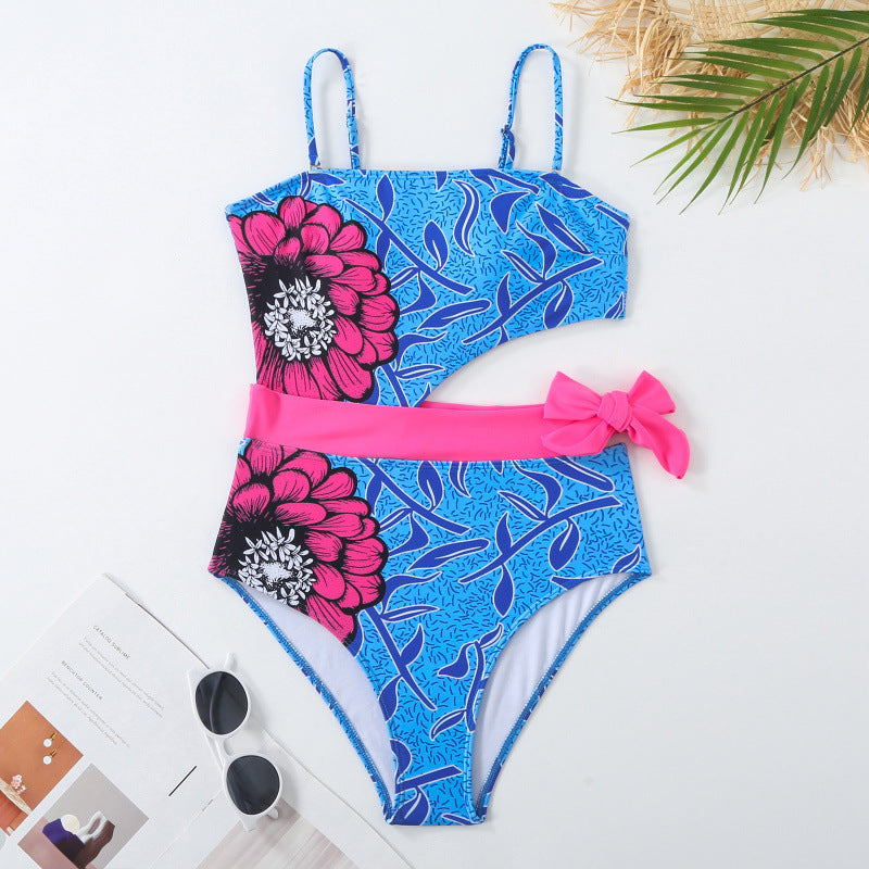 Damen Einteiler Badeanzug mit asymmetrischem Schnitt und farbenfrohem Wickelrock R&B
