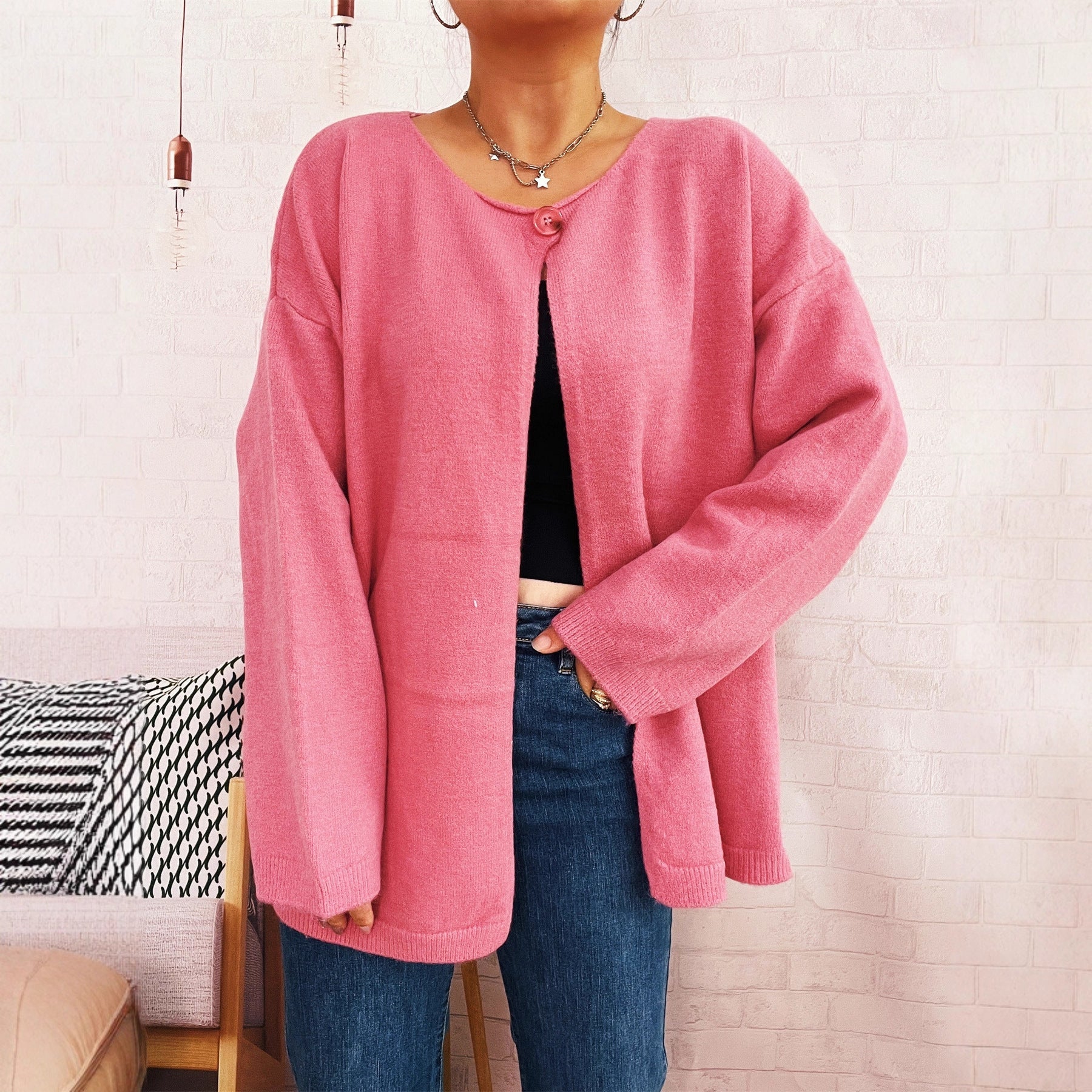 Damen lässiger Strickcardigan mit offenem Schnitt und weichen Materialien R&B