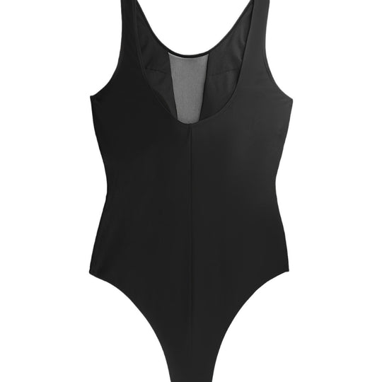 Damen Sportlicher Einteiler mit tiefem V-Ausschnitt und transparenten Mesh-Details R&B