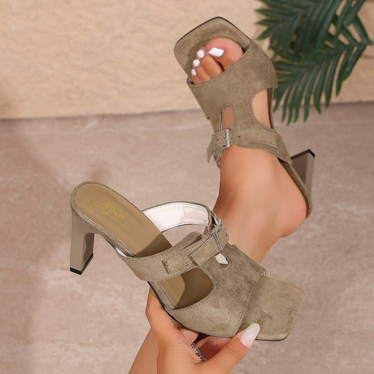 Damen elegante Slingback-Pantoletten mit modischem Schnallen-Detail R&B