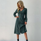 Damen Hemdkleid mit elegantem V-Ausschnitt und Knopfdetails R&B