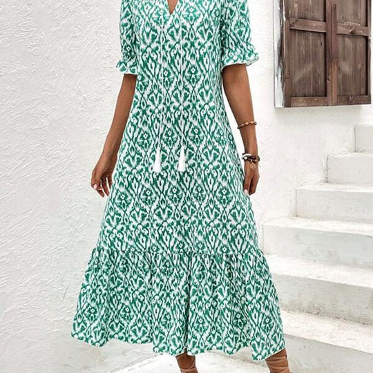 Damen Maxikleid mit modernem Boho-Design und lässigem V-Ausschnitt Heidi-Mode