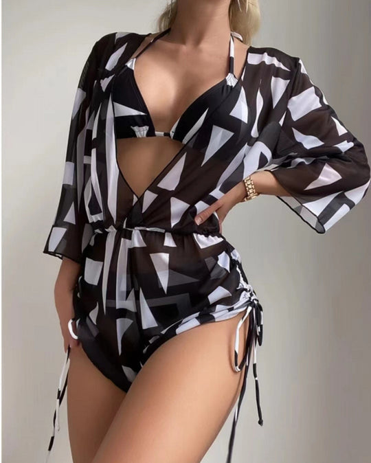 Damen Wendbare Strandmode mit floralem Kimono und Bikini R&B