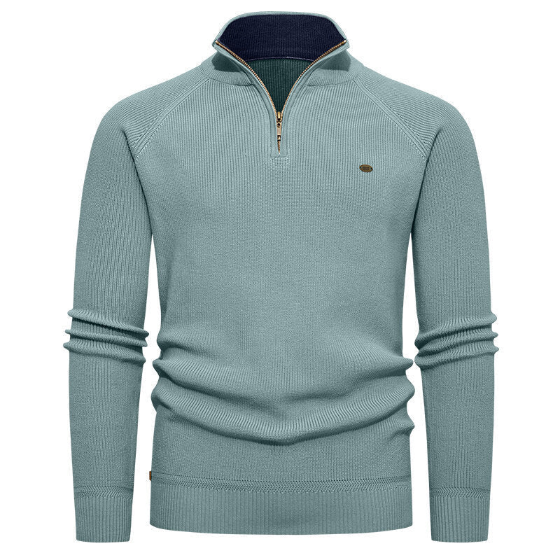 Herren hochwertiger Strickpullover mit Stehkragen und modernem Reißverschluss R&B