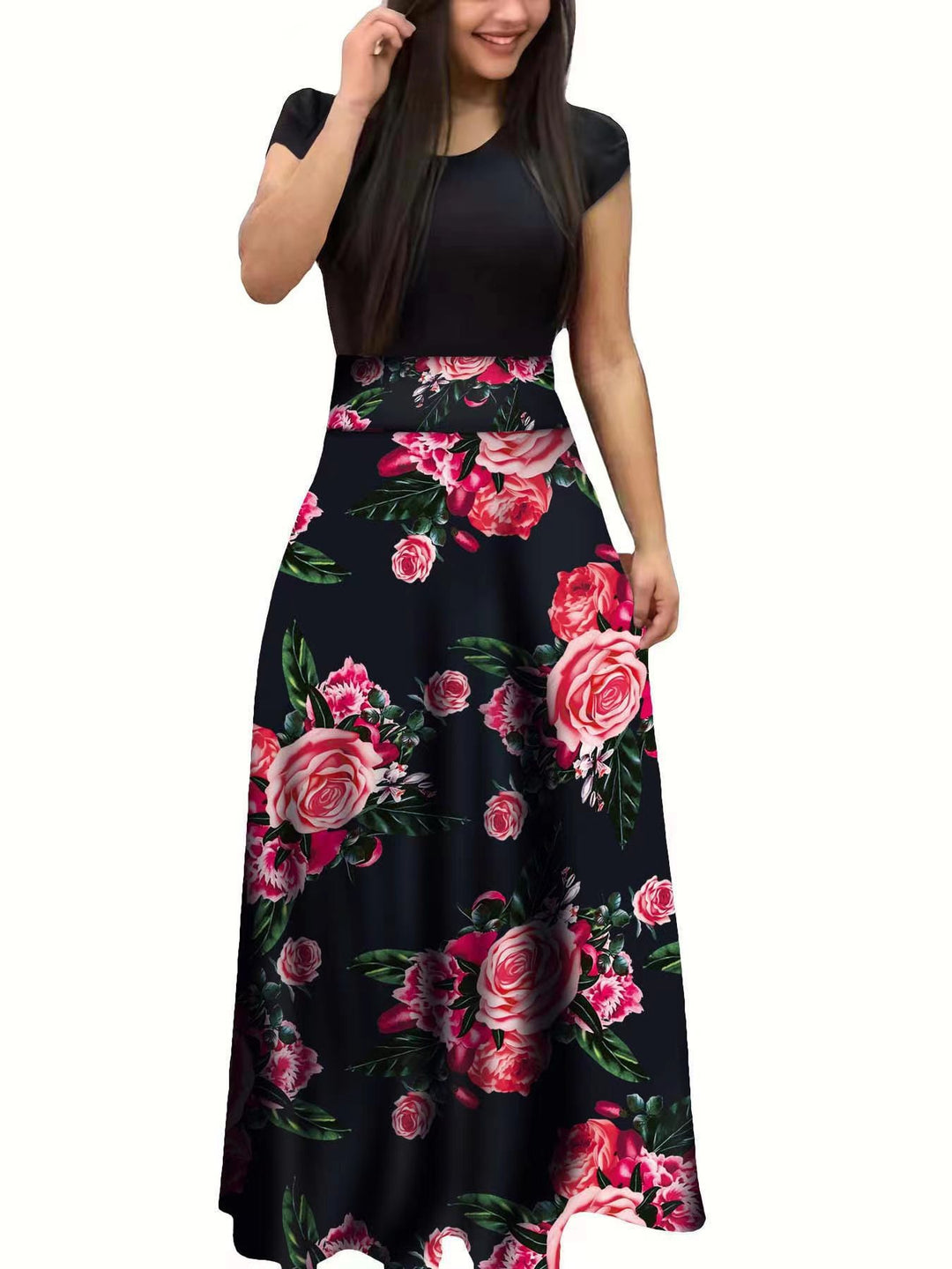 Damen Elegantes Maxikleid mit grafischem Druck und flexiblem Bund R&B
