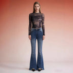 Damen Schlagjeans mit fransigem Saum