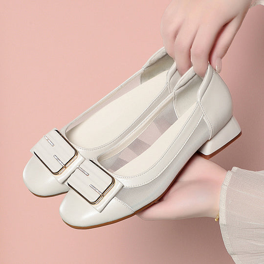 Damen elegante Ballerinas mit modischer Schnallenverzierung und atmungsaktivem Mesh-Einsatz R&B