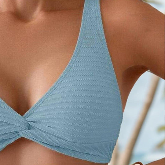 Damen Triangel-Bikini mit gewickeltem Oberteil und Rippendesign R&B