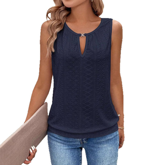 Damen luftiges Tanktop mit dekorativem Ausschnitt und feiner Struktur R&B
