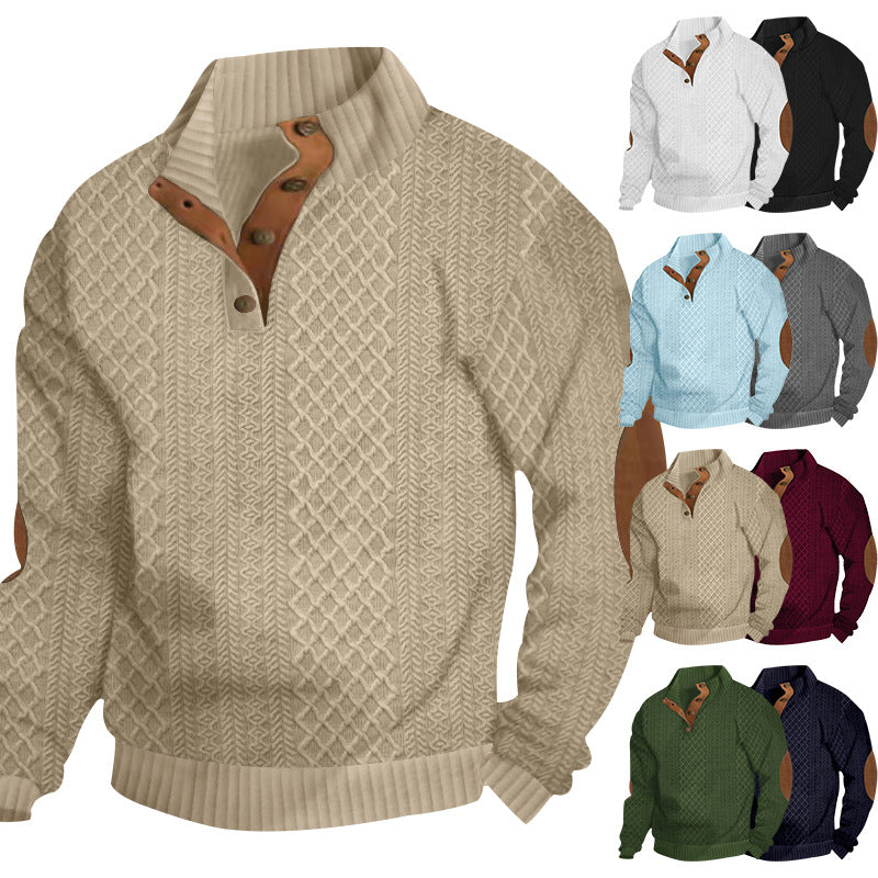 Herren nan grober Zopfstrick Troyer mit Knopfleiste und Veloursleder-Ellenbogenpatches R&B